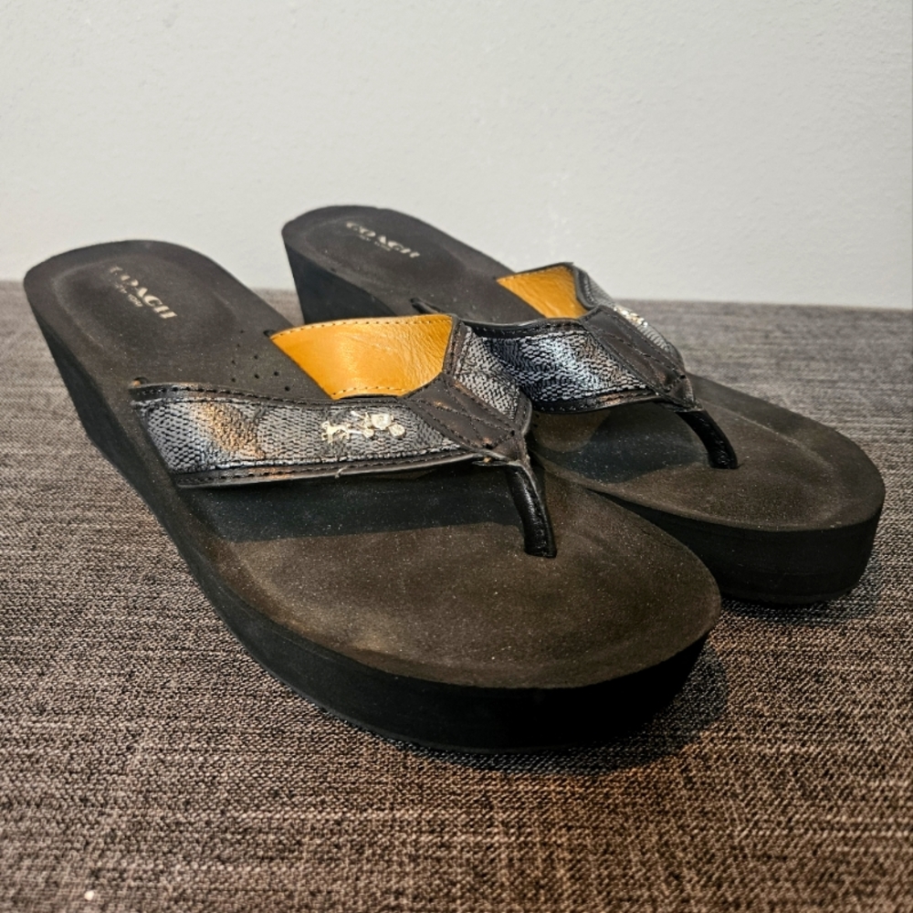 Womens Coack black platform sandals